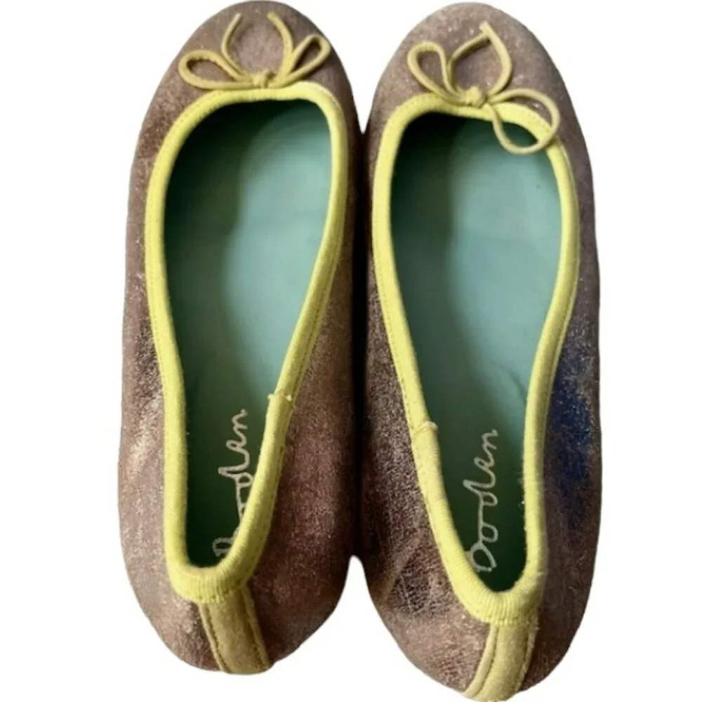Boden Metallic Wedge Ballerina Shoes Leather Bow - Gold/Lime - 38 (7.5-8)